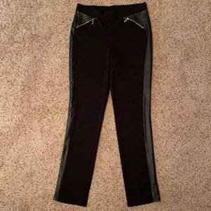Rafaella Slim Leg Fit Black Pants w/Faux Leather Side Detail
